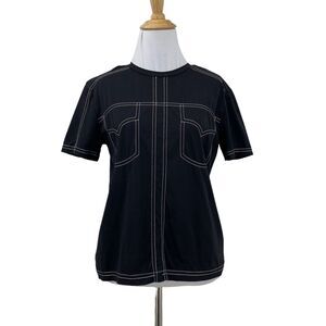 Caara Shirt Womens XS Extra Small Black White Stitch Short Sleeve Cotton Stretch